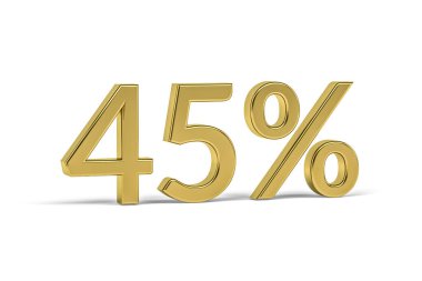 Yüzde 45 işaretli altın basamaklı 45 -% 45 beyaz üzerine izole edilmiş - 3D oluşturma