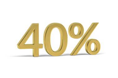 Yüzde işareti olan altın basamaklı 40 -% 40 beyaz üzerine izole edilmiş - 3D oluşturma