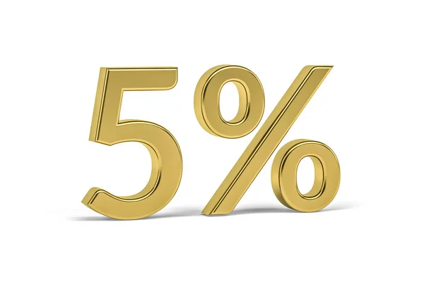 Golden Digit Five Percent Sign White Background Render — Stock Photo, Image