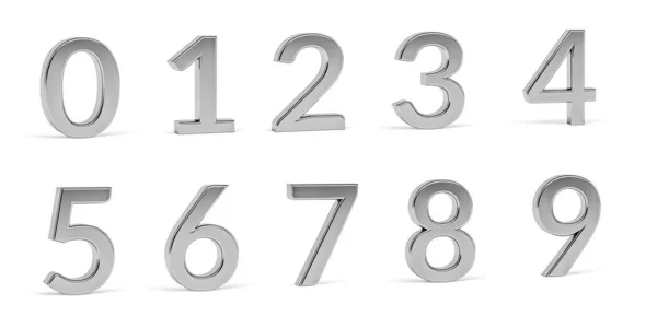 Dígitos Prata Dígitos Tridimensionais Fundo Branco Renderização — Fotografia de Stock