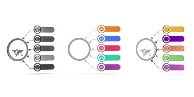 Dünya haritalı 3d iş bilgisi ve 5 adım seçenekleri - metin için alan - 3d illüstrasyon - boşluğu kopyala