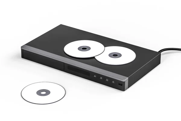 Dvd Speler Met Drie Schijven Mockup Geïsoleerd Witte Achtergrond Render — Stockfoto