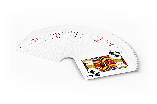 Spielkarten Entfaltetes Kartenspiel Isoliert Auf Weißem Hintergrund Render — Stockfoto