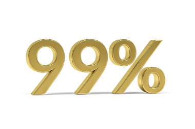 Yüzde 99 işaretli altın basamaklı doksan dokuz -% 99 beyaz üzerinde izole - 3D oluşturma