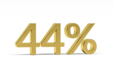 Yüzde 44 işaretli altın rakam -% 44 beyaz üzerinde izole - 3D görüntüleme