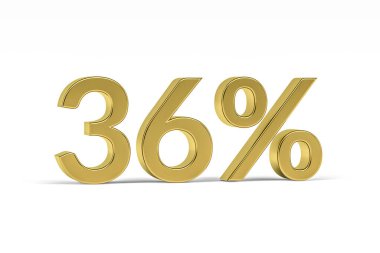 Yüzde 36 işaretli altın basamaklı 36 -% 36 beyaz üzerine izole edilmiş - 3D oluşturma