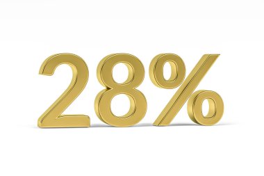Yüzde 28 işaretli altın basamaklı -% 28 beyaz üzerine izole - 3D oluşturma