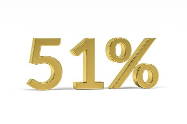 Yüzde işaretli altın basamaklı 51 -% 51 beyaz üzerine izole edilmiş - 3 boyutlu oluşturma