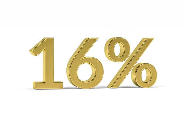 Gold Digit Sixteen Percent Sign Isolated White Render — Stock Photo, Image