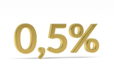 Yüzde 0,5 işaretli altın basamaklı sıfır nokta beş -% 0,5 beyaz üzerinde izole - 3D oluşturma