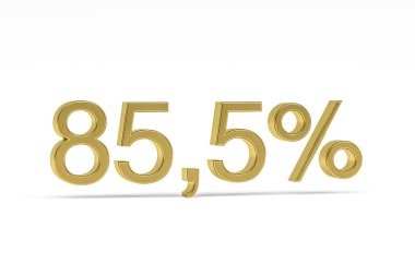 Yüzde işaretli altın basamaklı 85 nokta -% 85,5 beyaz üzerine izole edilmiş - 3D görüntüleme