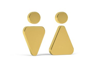 Beyaz arkaplanda Altın 3D tuvalet simgesi - Havaalanında tabelalar - 3D görüntüleme