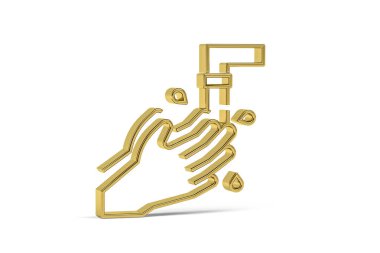 Beyaz zemin üzerinde izole edilmiş altın 3d covid önleme simgesi - koronavirüs salgını sırasında yaşam - 3D görüntüleme