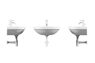 Beyaz üzerine musluk tıkırtısı olan lavabo modeli - 3 boyutlu görüntüleme