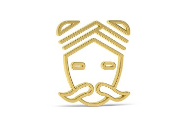 Beyaz arkaplanda izole edilmiş Altın 3D Hint kültürü simgesi - 3D görüntüleme