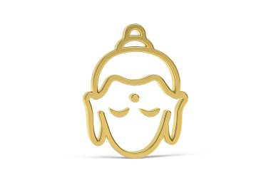 Beyaz arkaplanda izole edilmiş Altın 3D Hint kültürü simgesi - 3D görüntüleme