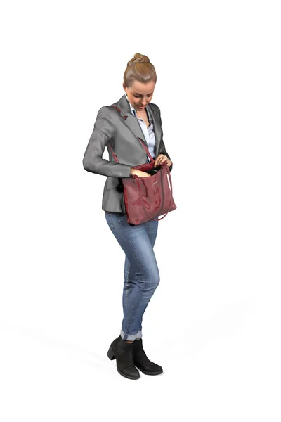 Illustration Young Woman Standing Girl Jeans Gray Jacket Looking Something — Stock Photo, Image