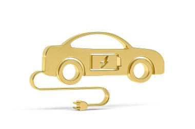 Golden 3d electric car icon isolated on white background - 3d render