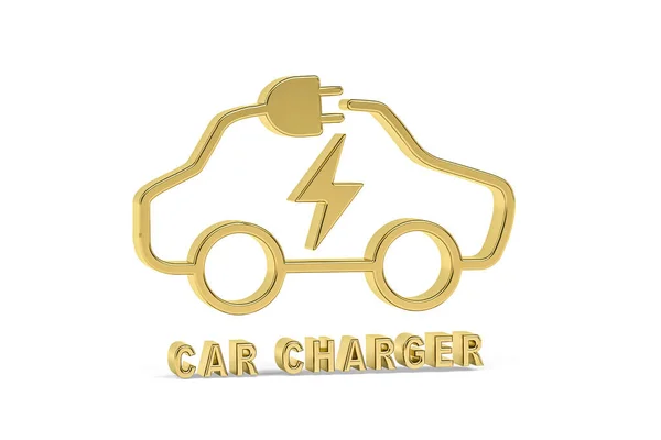 Golden Electric Car Icon Isolated White Background Render — Stock fotografie