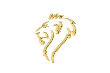 Golden 3d lion icon isolated on white background - 3d render