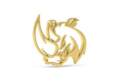 Golden 3d rhino icon isolated on white background - 3d render