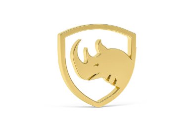 Golden 3d rhino icon isolated on white background - 3d render