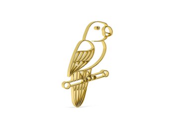 Golden 3d parrot icon isolated on white background - 3d render