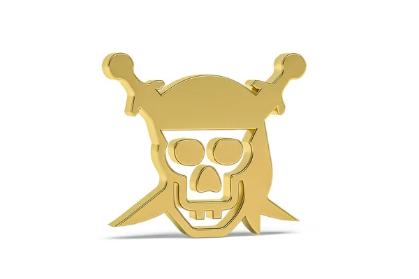 Złota Ikona Piratów Odizolowana Białym Tle Renderowanie — Zdjęcie stockowe