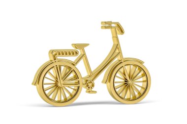 Golden 3d bicycle icon isolated on white background - 3D render