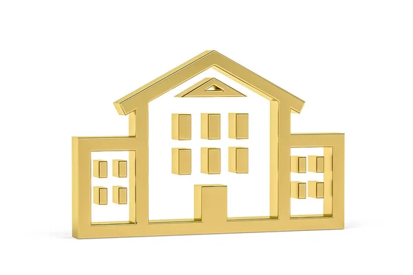 Goldenes Haussymbol Isoliert Auf Weißem Hintergrund Renderer — Stockfoto