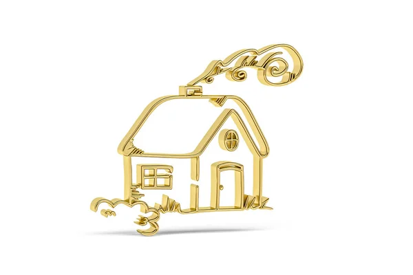 Goldenes Haussymbol Isoliert Auf Weißem Hintergrund Renderer — Stockfoto