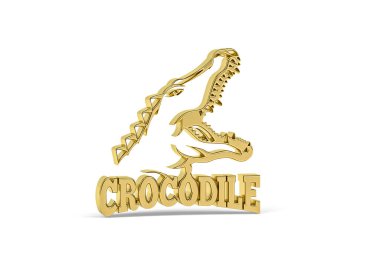 Beyaz arkaplanda izole edilmiş Altın 3d timsah simgesi - 3d oluşturma