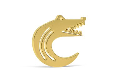 Beyaz arkaplanda izole edilmiş Altın 3d timsah simgesi - 3d oluşturma