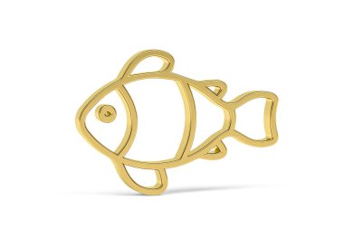 Beyaz arkaplanda izole edilmiş altın 3d balık simgesi - 3d oluşturma