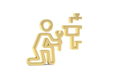 Altın 3d tesisatçı simgesi beyaz arkaplanda izole edildi - 3D oluşturma