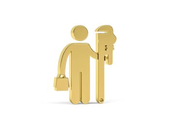 Altın 3d tesisatçı simgesi beyaz arkaplanda izole edildi - 3D oluşturma