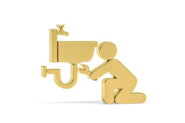 Altın 3d tesisatçı simgesi beyaz arkaplanda izole edildi - 3D oluşturma