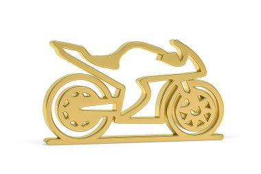 Beyaz arkaplanda izole edilmiş Altın 3d motosiklet simgesi - 3D oluşturma