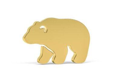 Beyaz arkaplanda izole edilmiş altın 3d ayı simgesi - 3d oluşturma