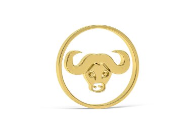 Beyaz arkaplanda izole edilmiş altın 3d bizon simgesi - 3d oluşturma