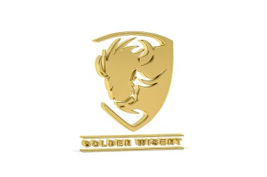 Beyaz arkaplanda izole edilmiş altın 3d bizon simgesi - 3d oluşturma