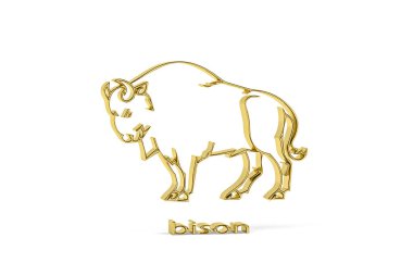 Beyaz arkaplanda izole edilmiş altın 3d bizon simgesi - 3d oluşturma