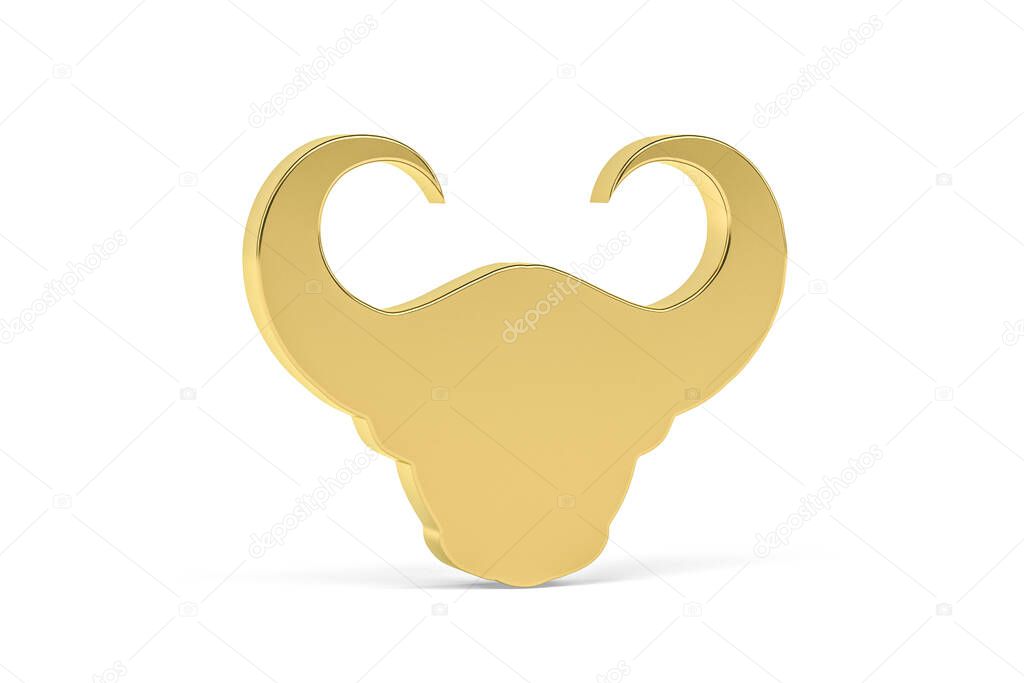 Golden 3d bison icon isolated on white background - 3d render