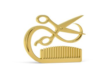 Beyaz arkaplanda izole edilmiş Altın 3D kuaför simgesi - 3D oluşturma