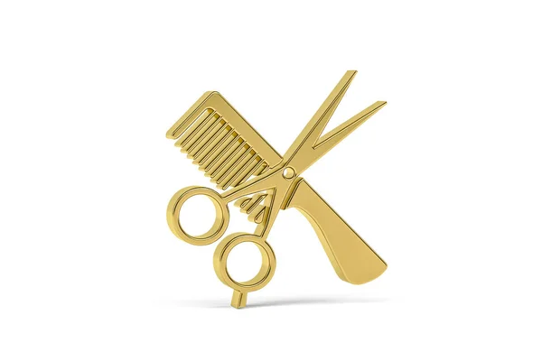 Beyaz arkaplanda izole edilmiş Altın 3D kuaför simgesi - 3D oluşturma