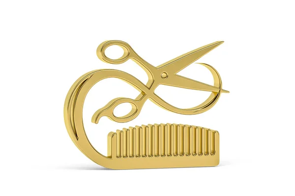 Beyaz arkaplanda izole edilmiş Altın 3D kuaför simgesi - 3D oluşturma