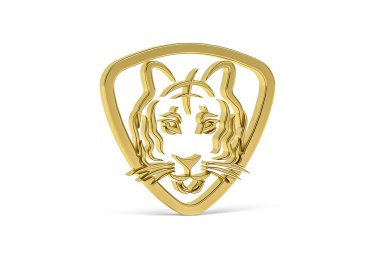 Beyaz arkaplanda izole edilmiş Altın 3D kaplan simgesi - 3D görüntüleme