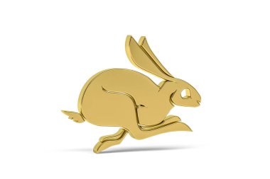 Beyaz arkaplanda izole edilmiş Altın 3D tavşan simgesi - 3D görüntüleme