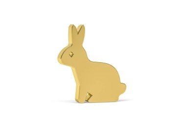 Beyaz arkaplanda izole edilmiş Altın 3D tavşan simgesi - 3D görüntüleme