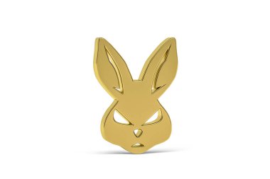 Beyaz arkaplanda izole edilmiş Altın 3D tavşan simgesi - 3D görüntüleme